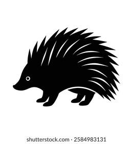 A black and white illustration of a hedgehog