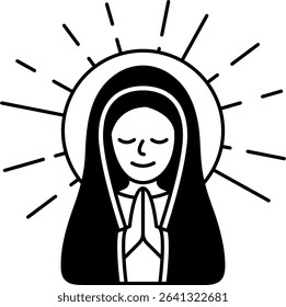 black and white illustration of a holy mary