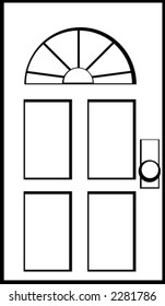 black and white illustration of a home's front door
