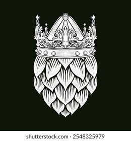 black and white illustration of hops with the king's crown