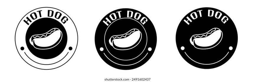 Black and white illustration of hot dog icon in flat. Stock vector.