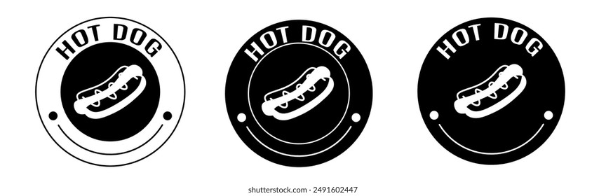 Black and white illustration of hot dog icon in flat. Stock vector.