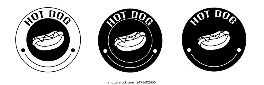 Black and white illustration of hot dog icon in flat. Stock vector.