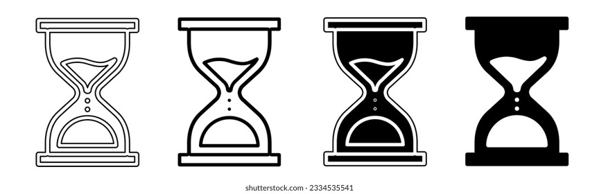 Black and white illustration of a hourglass. Hourglass icon collection with line. Stock vector illustration.