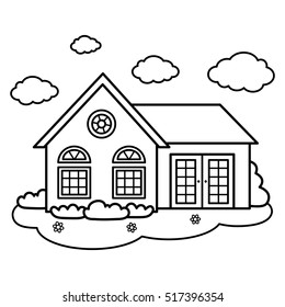 Black and white illustration of a house. Vector.