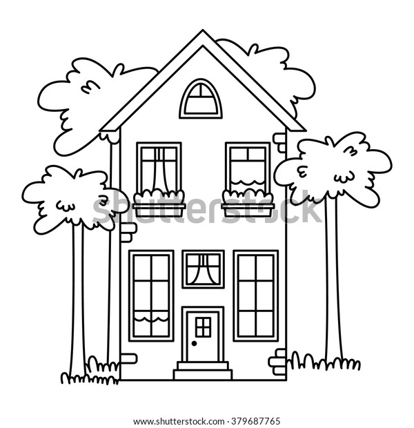 Black White Illustration House Vector Stock Vector (Royalty Free) 379687765