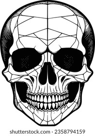 A black and white illustration of a human skull that can be used for logos, games, t-shirts, stickers, and other art projects, education, etc.