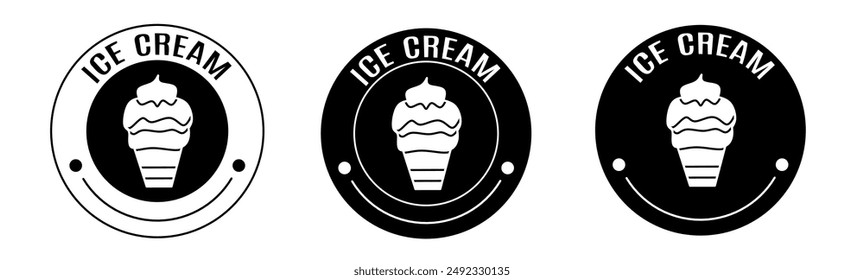 Black and white illustration of ice cream icon in flat. Stock vector.