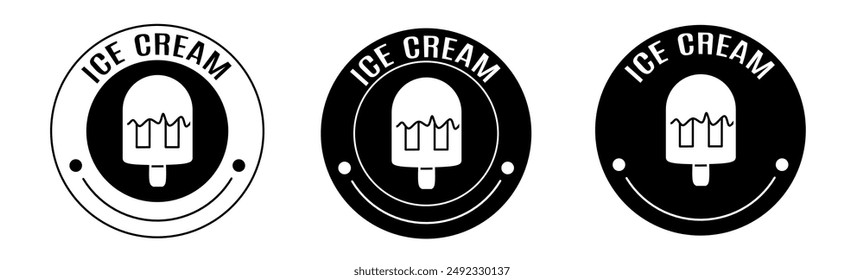 Black and white illustration of ice cream icon in flat. Stock vector.