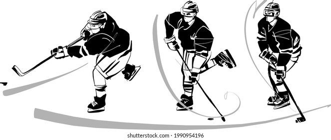 black and white illustration of the ice hockey player