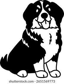 black and white illustration icon of a Bernese Mountain dog