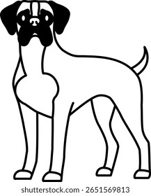 ícone de ilustração preto e branco de um cachorro boxer