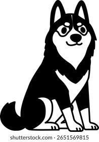 black and white illustration icon of a Siberian Husky dog