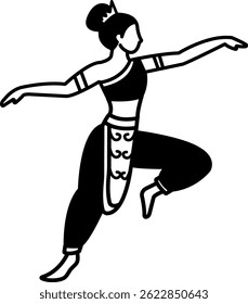 black and white illustration icon of Thai dancer