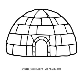 A black and white illustration of an igloo, a traditional snow dwelling.