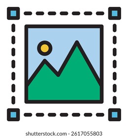 Black and white illustration of an image editing icon. This icon represents the cropping and selection features often found in image editing software