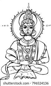Black and white illustration of the Indian Hanuman deity