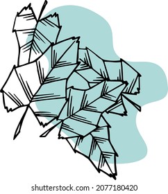 black and white illustration, ink, angular autumn leaves