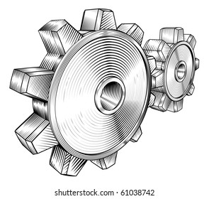 a black and white illustration of interlocking cogs