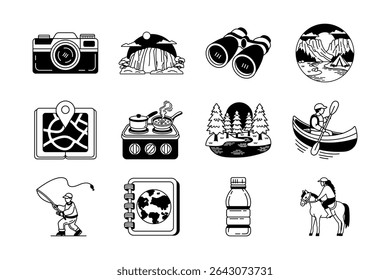 black and white illustration items of recreation and outdoor activity