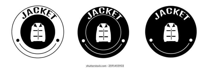 Black and white illustration of jacket icon in flat. Stock vector.