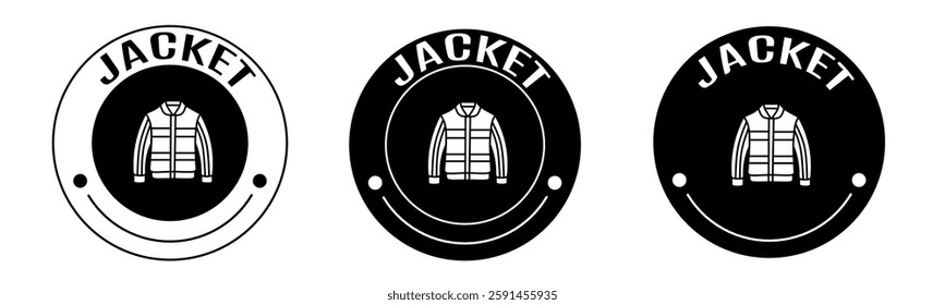 Black and white illustration of jacket icon in flat. Stock vector.