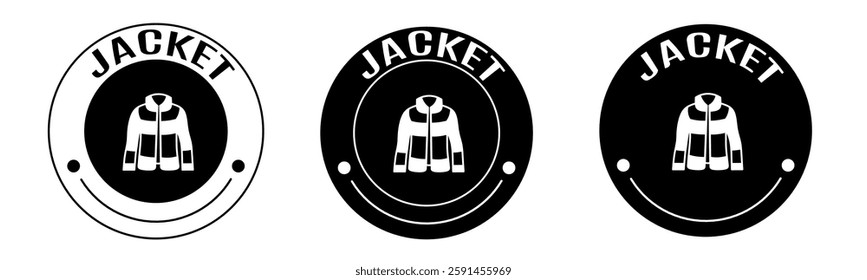 Black and white illustration of jacket icon in flat. Stock vector.