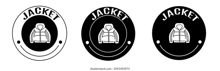 Black and white illustration of jacket icon in flat. Stock vector.