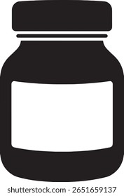 A black and white illustration of a jar with a blank label.