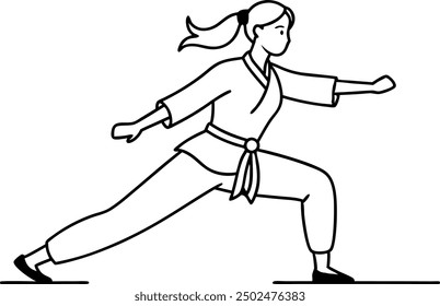 Black and White Illustration of Karate Training Pose