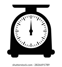 a black and white illustration of a kitchen scale with a clock face, symbolizing time and weight, kitchen, cooking, healthy eating, time management, weighing food