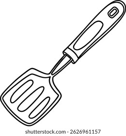 Black and white illustration of a kitchen spatula cooking utensil for cooking or baking.