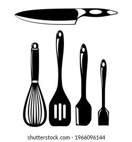 black and white illustration of kitchen utensils, illustration of kitchen utensils can be used for various things related to the kitchen