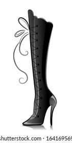 Black and White Illustration of a Knee-high Boot
