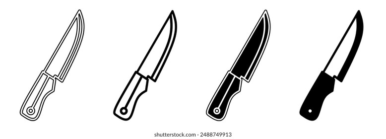 Black and white illustration of a knife. Knife icon collection with line. Stock vector illustration.