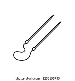 Black & white illustration of knitting circular needle. Vector line icon. Isolated object on white background