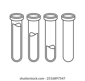 Ilustración en blanco y negro de un tubo de ensayo de laboratorio. Ilustración con contorno negro