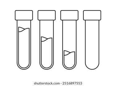 Ilustración en blanco y negro de un tubo de ensayo de laboratorio. Ilustración con contorno negro