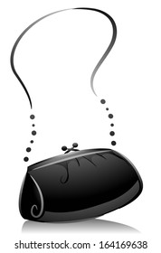 Black and White Illustration of a Ladies Purse with a Long Strap