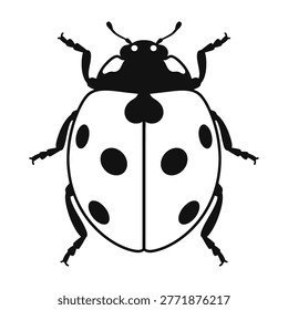 A black and white illustration of a ladybug with spots, isolated on a plain background. A cute and simple design element for various projects, conveying innocence and nature.
