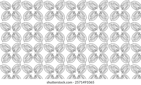 Black and white illustration of a leaf with detailed vein patterns. Perfect for nature-themed designs, educational materials, artistic projects, or for use in coloring pages focused on botanical theme