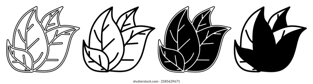 Black and white illustration of a leaves. Leaves icon collection with line. Stock vector illustration.