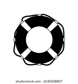 Black and white illustration of a life preserver buoy on white background for safety concept