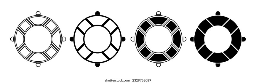 Black and white illustration of a lifebuoy. Lifebuoy icon collection. Stock vector illustration.