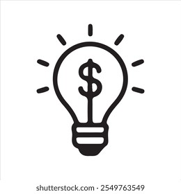 Ilustración en blanco y negro de una bombilla con un signo de dólar
