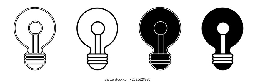 Black and white illustration of a light bulb. Light bulb icon collection with line. Stock vector illustration.