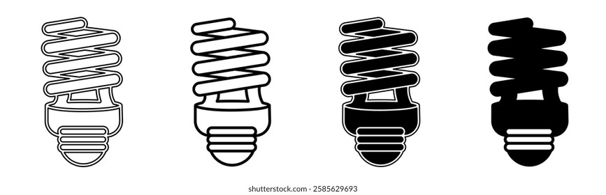 Black and white illustration of a light bulb. Light bulb icon collection with line. Stock vector illustration.