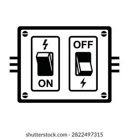 Black and white illustration of a light switch plate with on and off toggle switches