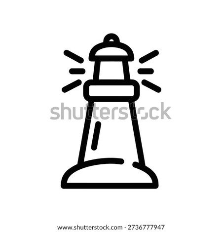 Black and white illustration of a lighthouse with light rays emanating from it.
