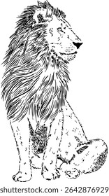 Black and white illustration of lions. Vector illustration. Suitable for banner, postcard or poster.
